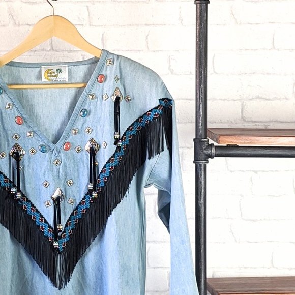 Vintage Copacabana Jean Tunic Dress Boho Southwest - Picture 2 of 6